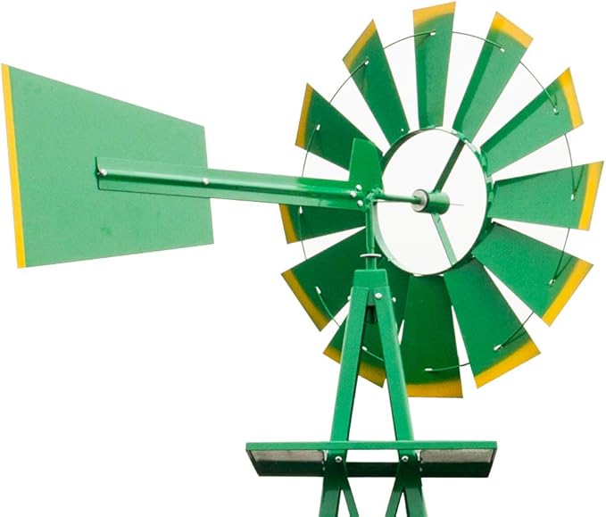 Metal Windmill for Garden Yard Decor, 8ft Tall Windmill Pinwheels Outdoor with Spinning Blades, Weather Vanes Lawn Ornaments, Weather-Resistant, Green