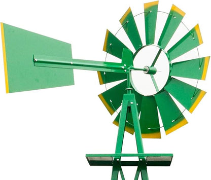 Metal Windmill for Garden Yard Decor, 8ft Tall Windmill Pinwheels Outdoor with Spinning Blades, Weather Vanes Lawn Ornaments, Weather-Resistant, Green