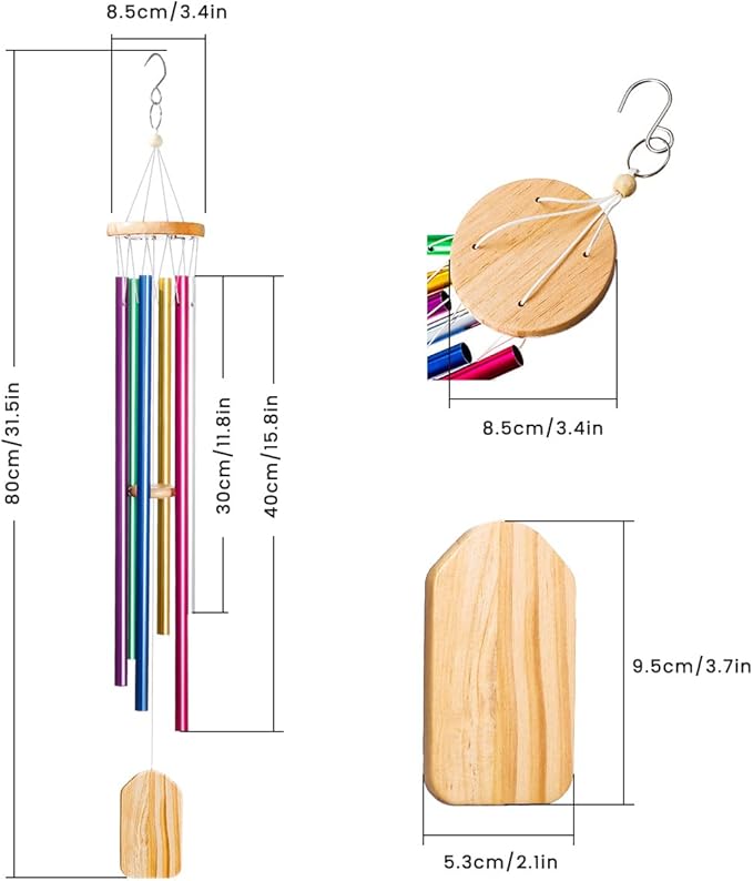 Wind Chimes for Outside, BSHAPPLUS Memorial Wind Chime with 6 Colors Aluminum Tuned Tubes Wooden Garden Patio Outdoor Home Decor for Mom Grandma