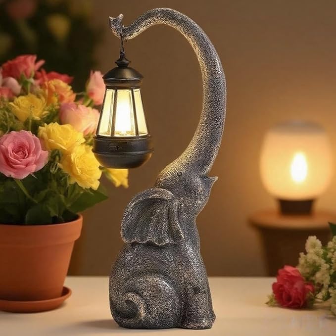 Solar Elephant Statue, Elephant Garden Statue with Solar Lights, Outdoor Elephant Decor for Porch Patio Lawn Balcony, Resin Elephants Figurine Decorations, Birthday Gifts for Mom Grandma Animal Lovers