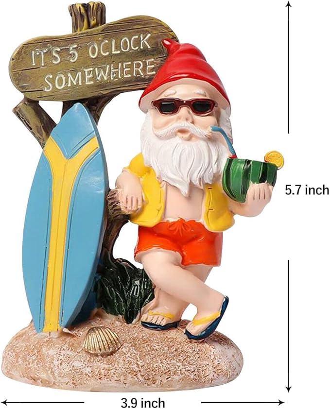 Garden Gnomes Outdoor Funny Statue - It's 5 O'Clock Somewhere Resin Decor, Weather-Resistant Humor Gift for Lawn, Patio, Yard, Indoor & Outdoor Use (5 O'Clock)