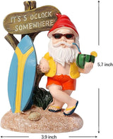Garden Gnomes Outdoor Funny Statue - It's 5 O'Clock Somewhere Resin Decor, Weather-Resistant Humor Gift for Lawn, Patio, Yard, Indoor & Outdoor Use (5 O'Clock)