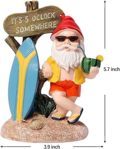 Garden Gnomes Outdoor Funny Statue - It's 5 O'Clock Somewhere Resin Decor, Weather-Resistant Humor Gift for Lawn, Patio, Yard, Indoor & Outdoor Use (5 O'Clock)