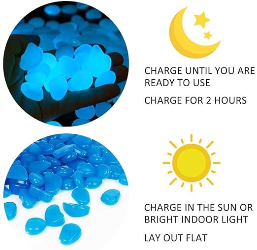 Opps 100 Pcs Glow in The Dark Garden Pebbles for Walkways and Decor in Blue