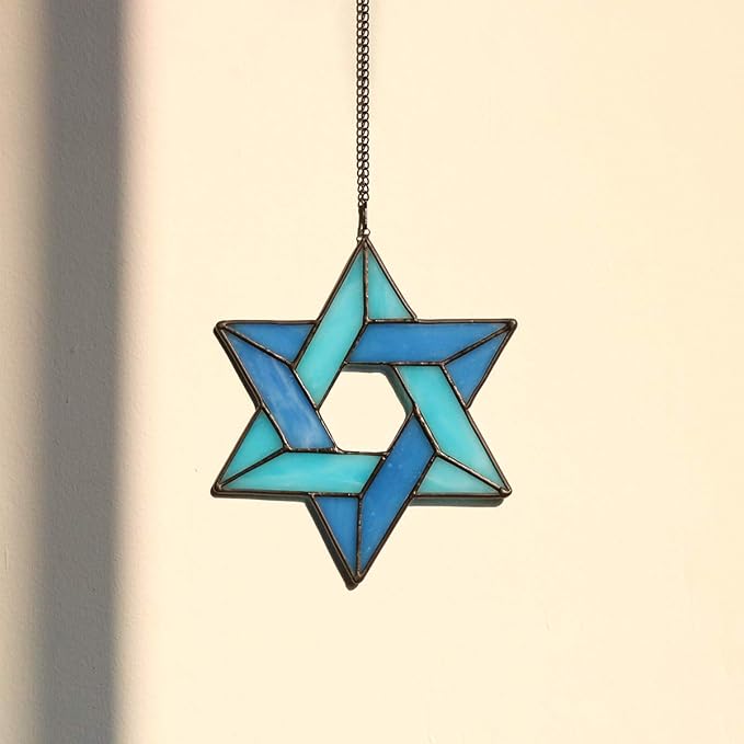 Jewish Star Stained Glass Window Hanging,Star of David Suncatcher for Home Office,Family Guardian Birthday Gifts for Women, Housewarming Gifts