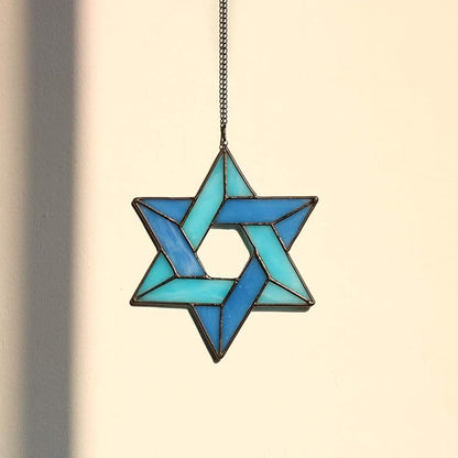 Jewish Star Stained Glass Window Hanging,Star of David Suncatcher for Home Office,Family Guardian Birthday Gifts for Women, Housewarming Gifts