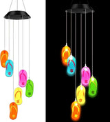 Wonderjune Tropical Beach Themed Slipper Solar Wind Chimes Flip Flop Outdoor Summer Beach Decorations Lights Mobile Wind Chime LED Lights for Garden Patio Yard Porch Hawaii Party Gifts