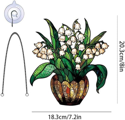 Lily of The Valley Acrylic Window Hanging,Colorful Flowerpot Hanging,Stained Acrylic Lily of Valley Sun Catcher for Home Office Wall Window Decor