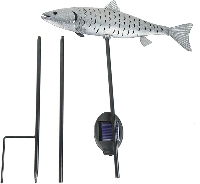 KAIXOXIN Solar Garden Lights Metal Fish Decorative Stake for Outdoor Patio Yard Decorations,Warm White LED Solar Path Lights (Silver-2)