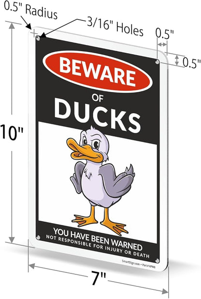 SmartSign Funny Beware Of Ducks Warning Sign - 10"x7", 40 mil Laminated Rust-free Aluminum - Metal Signs for Wall Decor, Outdoors, Patio, Gifts, Cafe - Ducks Theme, Made in USA