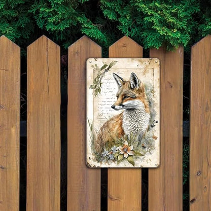 YOYI ART Patio Garden Signs for Outside - Fox Wall Art Decor Vintage Tin Signs, Metal Outdoor Wall Decor for Patio, Garden Fence, Backyard, Farm House and Fox Nursery, Gifts for Fox lover, 8 x 12 Inch