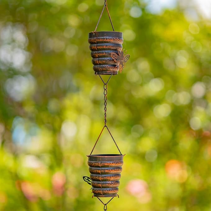 Zaer Ltd. Ornate Hanging Rain Chains (Bronze Finish, Bumble Bee Hives)