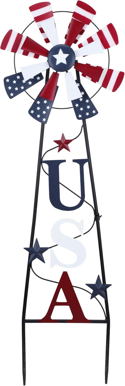 TERESA'S COLLECTIONS 4th of July Decorations for Outdoor Decor, Patriotic Memorial Day Decorations Wind Spinner Garden Yard Sign, USA Americana Windmill Decorative Stake Independence Day Gifts 35.4''