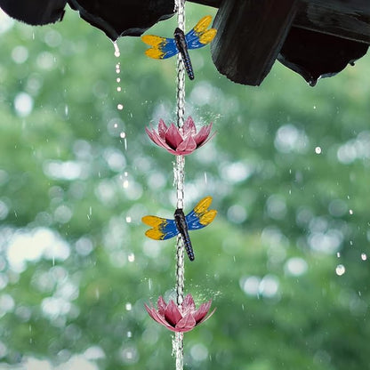 10ft Lotus Rain Chains for Outside, 12-Cup Rain Chain Replacement Downspout for Gutters,Eaves, Drainage, Adjustable Length(Pink)