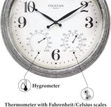 18 Inch Outdoor Clocks for Patio Large Waterproof with Thermometer, Large Wall Clock with Temperature and Humidity Combo,Weatherproof for Pool Decor,Galvanized Finish