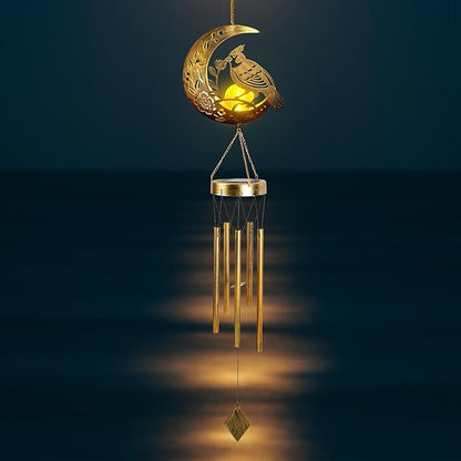Rosefinch Solar Wind Chime for Outside - Exquisite Vermilion Bird Design, Handmade Aluminum Wind Chimes for Garden/Lawn, Soothing Zen Decor, Gift for Asian-Themed,Housewarming & Meditation Spaces