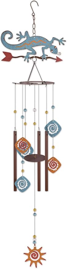 Sunset Vista Designs 93753 Southwest Collection-35-Inch Rustic Metal Wind Chime, Gecko, 35.5" x 8.75" x 5.1"