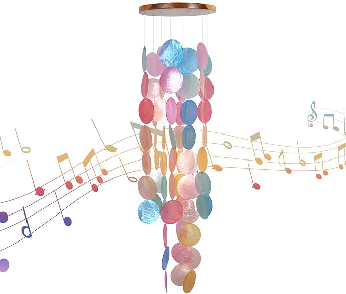 ASTARIN Capiz Shell Wind Chime for Outside 28” Handcrafted Windchime Outdoor Beach Chimes Garden Decor Gift for Women