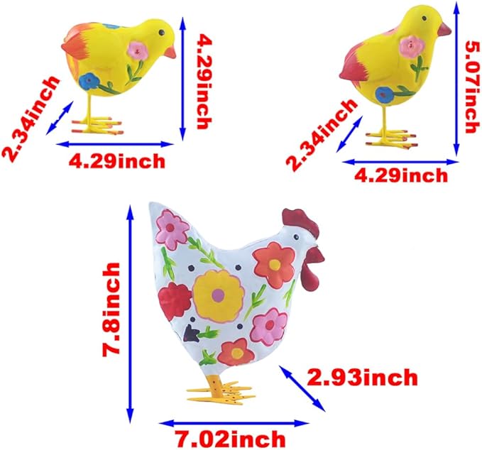 Chicken Statue Metal Hen and Chick Animal Sculpture Garden Decoration Metal Yard Art for Patio Lawn Backyard Outdoor Decoration A Set of 3