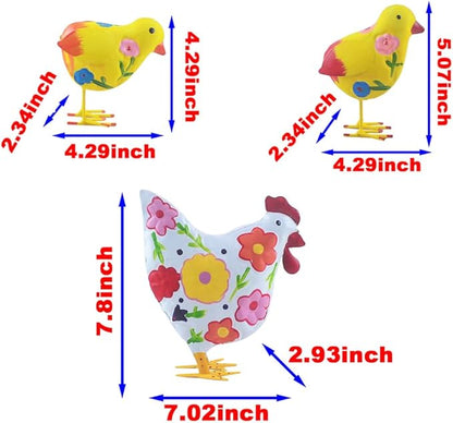 Chicken Statue Metal Hen and Chick Animal Sculpture Garden Decoration Metal Yard Art for Patio Lawn Backyard Outdoor Decoration A Set of 3