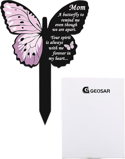 Geosar Mom Memorial Stakes Cemetery Grave Plaque Stake Markers Memorial Butterfly Plaques for Outdoors Sympathy Garden Stake Acrylic Waterproof Garden Grave Decoration(Cute Style)