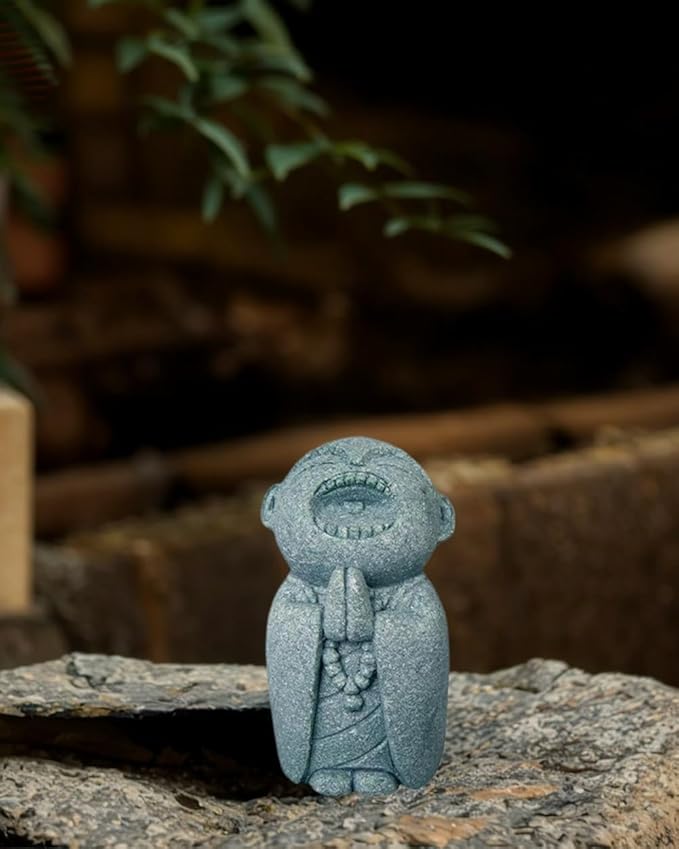 Mini Monk Buddha Statue Sandstone Statues Zen Monk Praying Statue Sculptures for Wealth Good Luck Feng Shui Decor Home Fish Tank Aquarium Garden (Style 7)