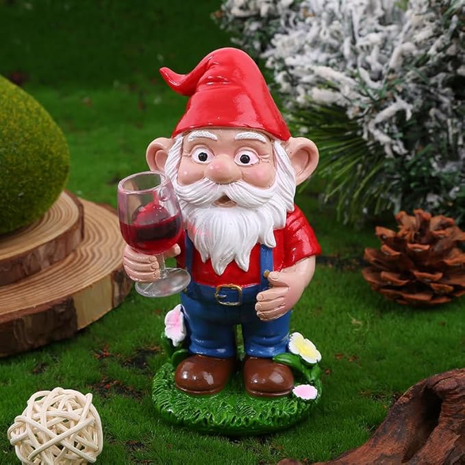 Garden Gnome Statue, 12 inch Outdoor Lawn Decoration, Weather Resistant Resin, Freestanding