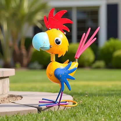 Metal Rooster Garden Statue, 15'' Rooster Decor Outdoor Statue, Chicken Yard Art Lawn Decor for Outside, Patio, Unique Present for Woman, Garden Lovers