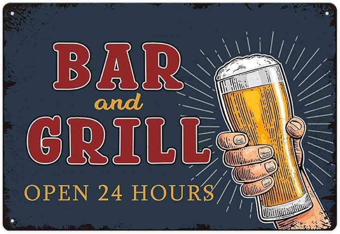 SCAZOMV Bar And Grill Metal Sign Pub Decor Man Cave Signs Vintage Wall Art Decorations Tin Plaque Dads Fathers Rustic Home Beer Bar Accessories 12"X8"