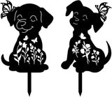 CREATCABIN 2Pcs Black Dog Stake Metal Dog Garden Decor Art Dog Silhouette Statues Garden Decorative Dog Ground Insert Lawn Ornaments for Outside Outdoor Dog Lover Gifts 8.6/8.3x11.8Inch