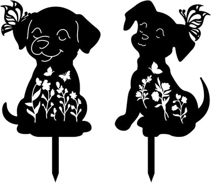 CREATCABIN 2Pcs Black Dog Stake Metal Dog Garden Decor Art Dog Silhouette Statues Garden Decorative Dog Ground Insert Lawn Ornaments for Outside Outdoor Dog Lover Gifts 8.6/8.3x11.8Inch