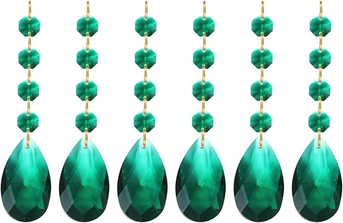 PATIKIL Teardrop Crystal Chandelier Pendants Beads, 6 Pack 120mm Length 38mm Chandelier Prisms Parts Ornaments Hanging Beads for DIY Arts Crafts Decoration, Dark Green