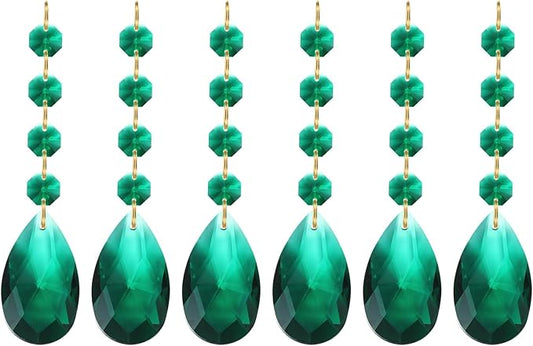 PATIKIL Teardrop Crystal Chandelier Pendants Beads, 6 Pack 120mm Length 38mm Chandelier Prisms Parts Ornaments Hanging Beads for DIY Arts Crafts Decoration, Dark Green