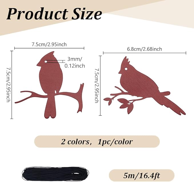 ORIGACH 2 Pcs Red Cardinal Metal Replacement Wind Catcher, Wind Chime Parts Replacement with 16.4FT Nylon Cord, Metal Wind Chime Replacement Sail for Memorial Sympathy Wind Chimes