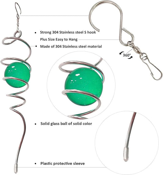 Aoedelyart Wind Spinner Tail Gazing Ball Spiral Decorative Wind Spinners Sun Catcher 11inch Tail and 2 inch Glass Orb. Indoor Outdoor Garden Decoration Wind Spinner Stabilizer -13 inch Height (Green)