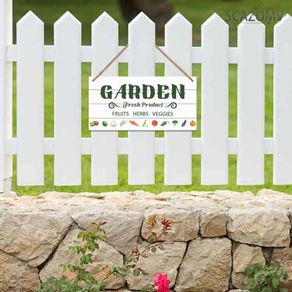 SCAZOMV Garden Sign Decor Garden Fresh Product Fruits Herbs Veggies Funny Outdoor Decorative Backyard Patio Farmhouse Potting Shed She Shed Personalized Wooden Hanging Plaque 5"X 10"