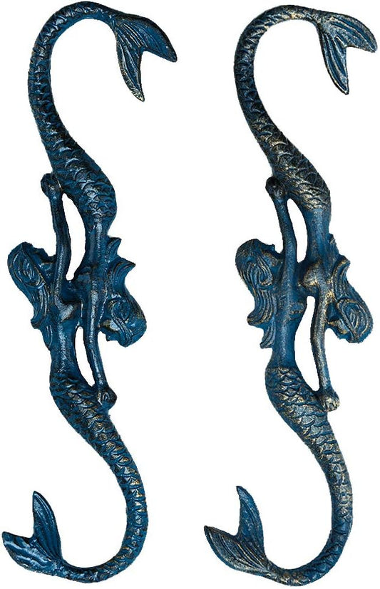 Sungmor Cast Iron Plant Hangers, 2PC Mermaid & 11 Inch Length, Large S Hooks for Hanging Plants, Ceiling Extender Hooks for Hanging Flower Basket, Planter, Macrame Plant Holder, Lantern, Windchime