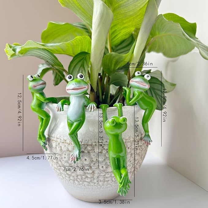 Cute Climbing Frog Figurines Flower Pot Hugger Resin Hanging Frog Sculpture Outdoor Statue Plant Pot Decorations for Home Garden Fence Balcony Patio Lawn Yard Ornaments (Left)