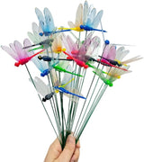 Garden Multicolor Dragonfly Stakes with Sticks, 25 pcs 3D Removable Fake Dragonfly,10" Waterproof Shaking Head Dragonflies Ornaments Garden Decor for Outside,Plant Decoration and House Warmings