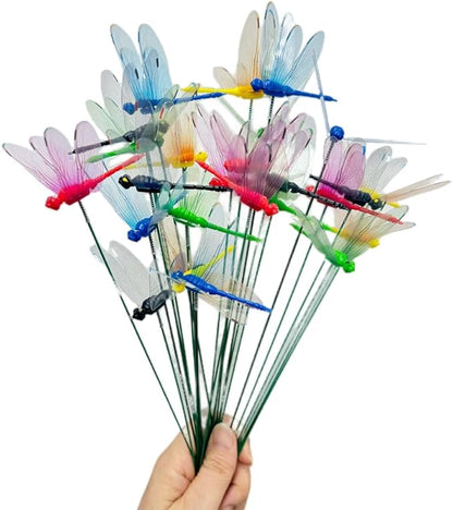 Garden Multicolor Dragonfly Stakes with Sticks, 25 pcs 3D Removable Fake Dragonfly,10" Waterproof Shaking Head Dragonflies Ornaments Garden Decor for Outside,Plant Decoration and House Warmings
