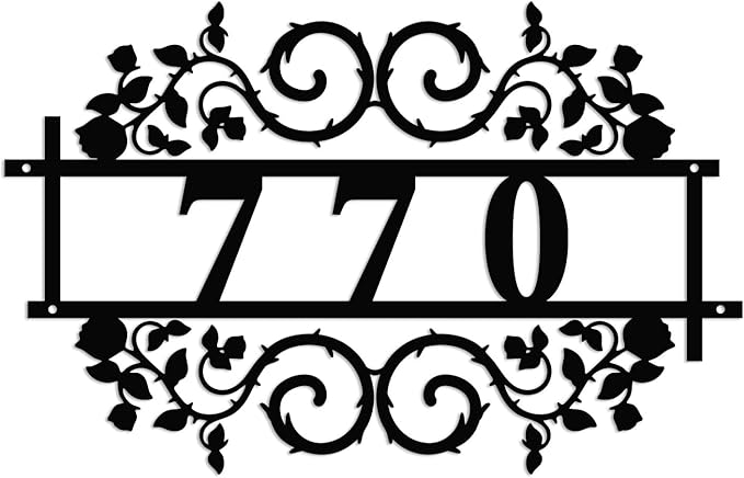 Personalized Gothic House Number metal Signs,Custom Address Number Metal Wall Art Decor,Black Plaques Outdoor wall Decorative Signage,Shed(8-30 Inches) (Rose B)