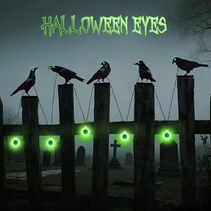 Halloween Outdoor Decor Metal Crow and Eyeball Solar Powered Lights Gothic Yard String Lights, Mini Garden Ornaments, Fence Toppers, Halloween Party and Home Decor (Set of 5)