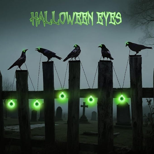 Halloween Outdoor Decor Metal Crow and Eyeball Solar Powered Lights Gothic Yard String Lights, Mini Garden Ornaments, Fence Toppers, Halloween Party and Home Decor (Set of 5)
