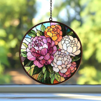 Personalized Peony Suncatcher Home Decor Window Gift for Her Lover Gardening Gardener November Birth Flower Suncatchers Windows Indoor Hanging Decorations