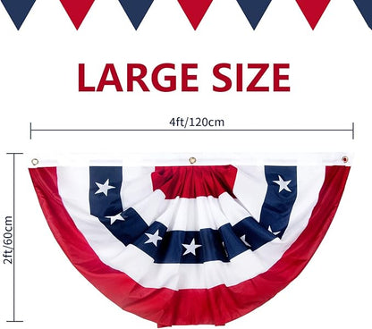 2x4 Ft American Pleated Fan Flag, Patriotic Half Fan Bunting Flag, Indoor Outdoor for Red White Blue USA 250th Anniversary 4th of July Decoration Patriotic Decor Memorial Day (Set of 5)