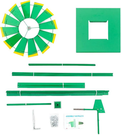 VINGLI Upgrade 8FT Ornamental Windmill Backyard Garden Decoration Weather Vane, Heavy Duty Metal Wind Mill w/ 4 Legs Design (Green)