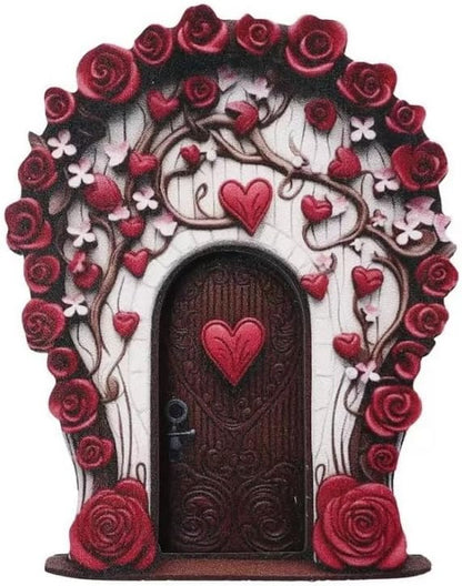 Pink Daisy Frame Fairy Door for Tree Stumps, Miniature Garden Decor, Outdoor Landscape Accessories, Garden Sculptures