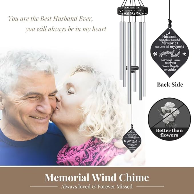 Synhonty Memorial Wind Chimes for Loss of Husband, 32" Sympathy Gift, Remembrance/Grief/Bereavement Gifts in Memory of Husband