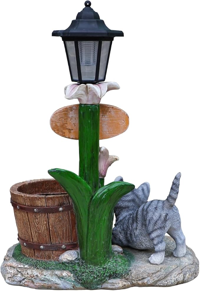 Solar Light Animal Outdoor Statue Planter with Welcome Sign, Resin Garden Sculpture Flower Pot for Patio Lawn Porch Yard Courtyard Decor, Weather-Resistant Decorative Figurine Accent (F)