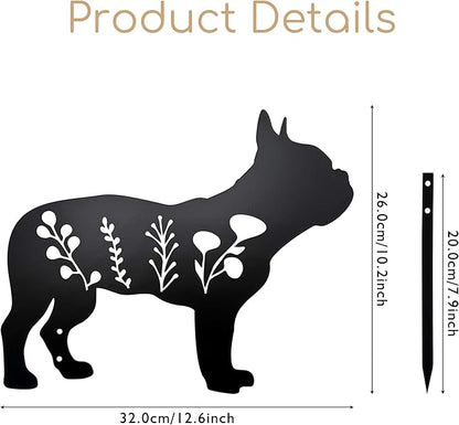 Dog Garden Stake - Unique Gift for Dog Lovers, Black Metal Outdoor Decor, Durable Yard Art Statue (French Bulldog)